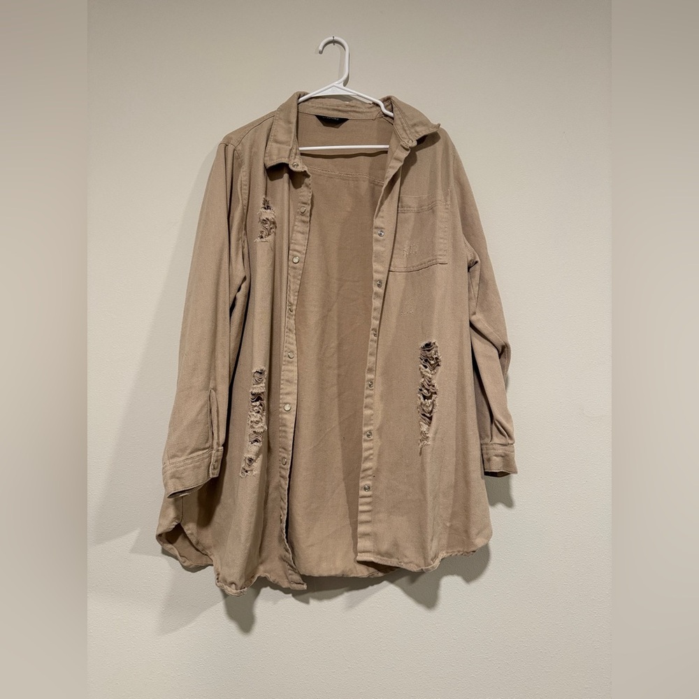 Distressed Denim Shirt in Stone